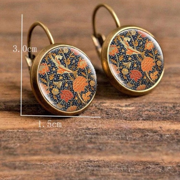 Cabochon Flower Print Earrings - Picture 3 of 4